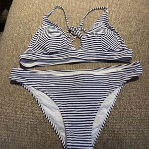 Cupshe Blue and White Striped Bikini